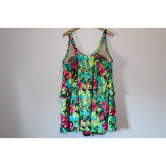 Catherines Tropical Floral Tiered Swimdress One Piece Swimsuit Plus 30W H14335 - Picture 9 of 11